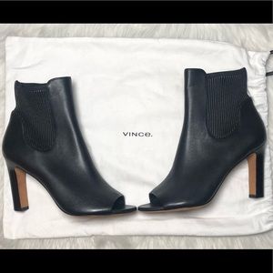 Vince.”Elise” Black Leather Open-Toe Bootie,Size-37(EU)/7(US)